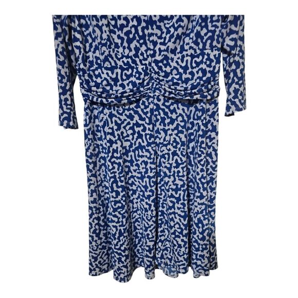 CHRISTOPHER & BANKS Blue White Printed Midi Ruched Waist Dress - Size XL - Picture 10 of 12